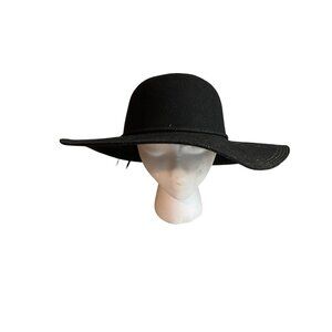 Crazy Horse Liz Claiborne Womens Hat Wide Brim Black Wool Flower Grannycore